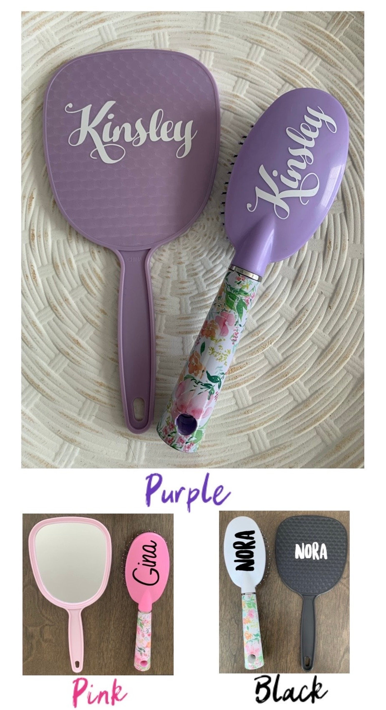 Personalized Hair Brush and Mirror Set, Custom Hair Brush and Mirror