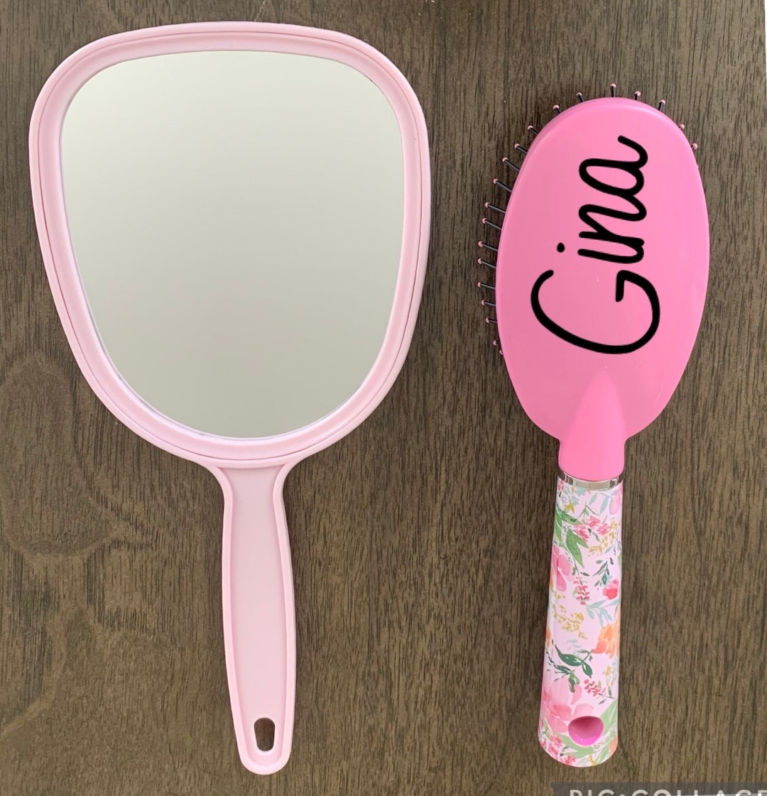 2 Personalized Hair Brush and Mirror Sets , Custom Hair Brush and