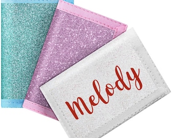 Personalized trifold wallet, custom kids wallet, soccer wallet, character wallet birthday gift Christmas gift glitter wallet