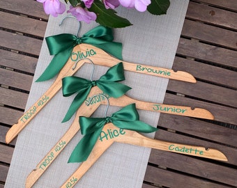 7 Personalized wooden hanger/ custom wood hanger/ bridesmaid hanger/ flower girl hanger wedding party hanger bride hanger/ Girl Scout