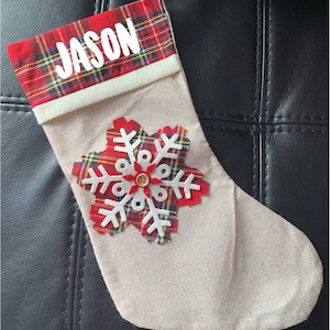 Personalized star Christmas stocking 18” plaid star  stocking custom stocking embroidered