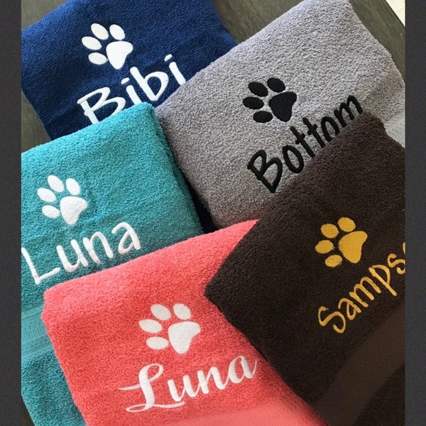 Personalized Pet towel/ Custom dog towel / paw print towel pet gift 30 x 54” embroidered/ doggy towel/ grooming towel/ dog gift