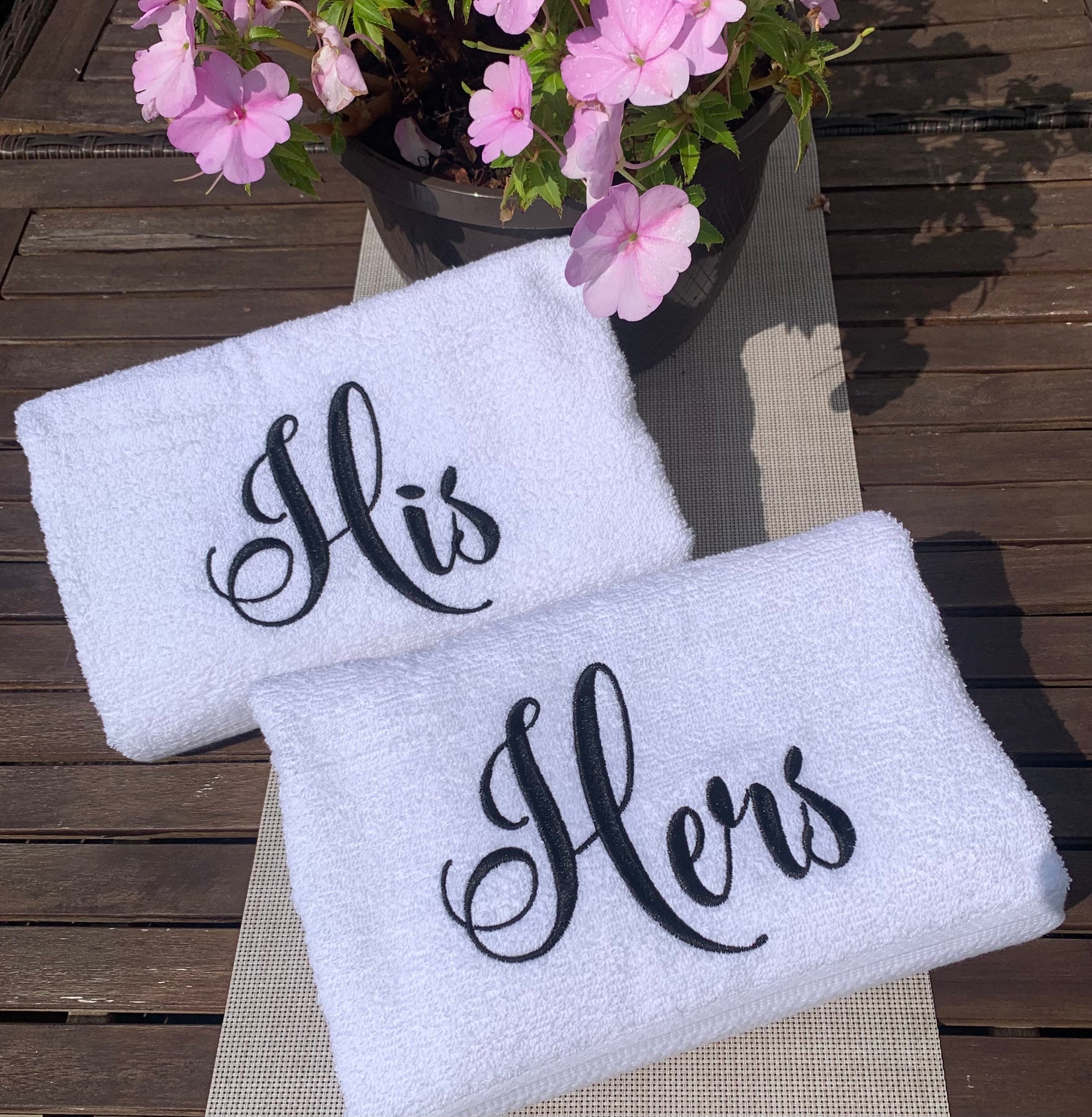 His & Hers Dog PJ's Embroidered Bath Hand Towel Set – 2-Piece Gray Cotton