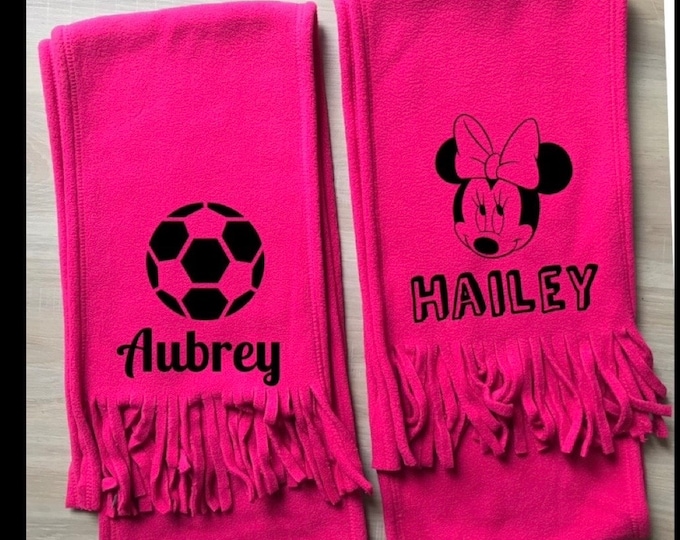 Personalized fleece scarf woman/girls soccer scarf, gymnastics scarf, birthday girl Minnie Mouse scarf