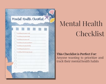 Mental Health Checklist, Mental Health Planner, Self Care Checklist ...