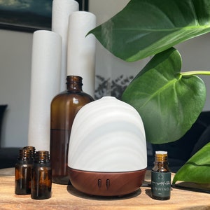 Ceramic Aromatherapy Diffuser | Real Wood Base and Light | Essential Oil Diffuser | Aroma Diffuser Gift Box