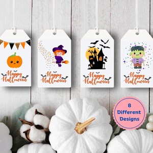 Happy Halloween Treat Bag Tags for Kids 8 Designs; Pumpkins, Witches, Black Cat, Ghosts, Cute & Spooky, Printable Download; Digital File.