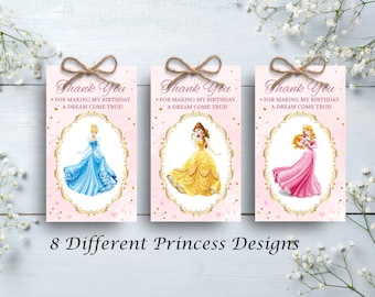 Disney Princess Birthday Party Favor Tags, Pink Gold Thank You Tags, Royal Princess Birthday Printable Thank You Label