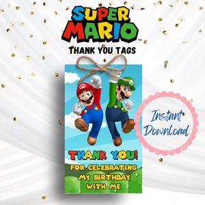 Super Mario Thank You Birthday Favor Tags