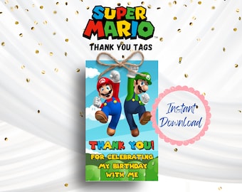 Super Mario Thank You Tags Printable, Mario Birthday Party Favor Tags, Kids Goodie Bag Labels, Instant Download