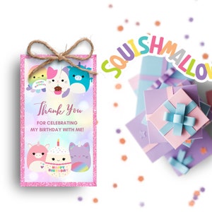 Squishmallow Thank You Tag, Birthday Party Favor Tags, Rainbow Printable Girl Birthday Party Décor, Printable Label; Instant Download.