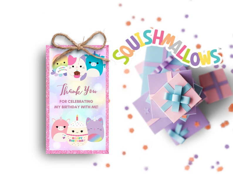Squishmallow Thank You Tags Printable, Rainbow Birthday Party Favor ...