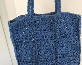 Blue straw tote bag