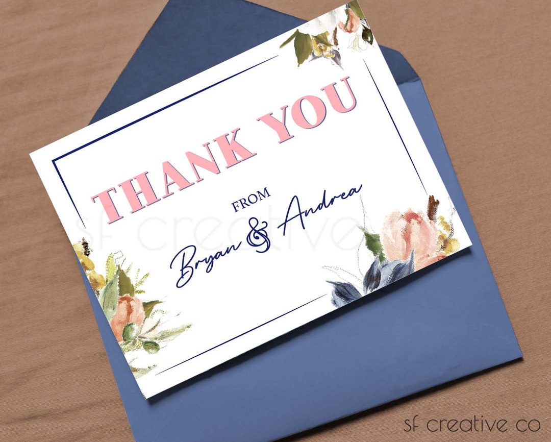 Navy and Blush Wedding Reception Personalized Digital Thank You Card - Etsy