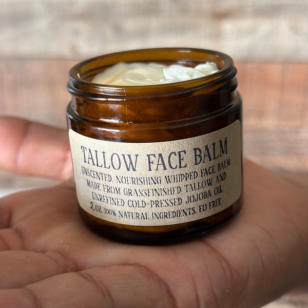 Unscented Tallow FACE BALM for Sensitive Skin, Whipped Face Cream, Baby Skin, Natural Skincare, Grassfinished, Nontoxic, NO Essential Oils
