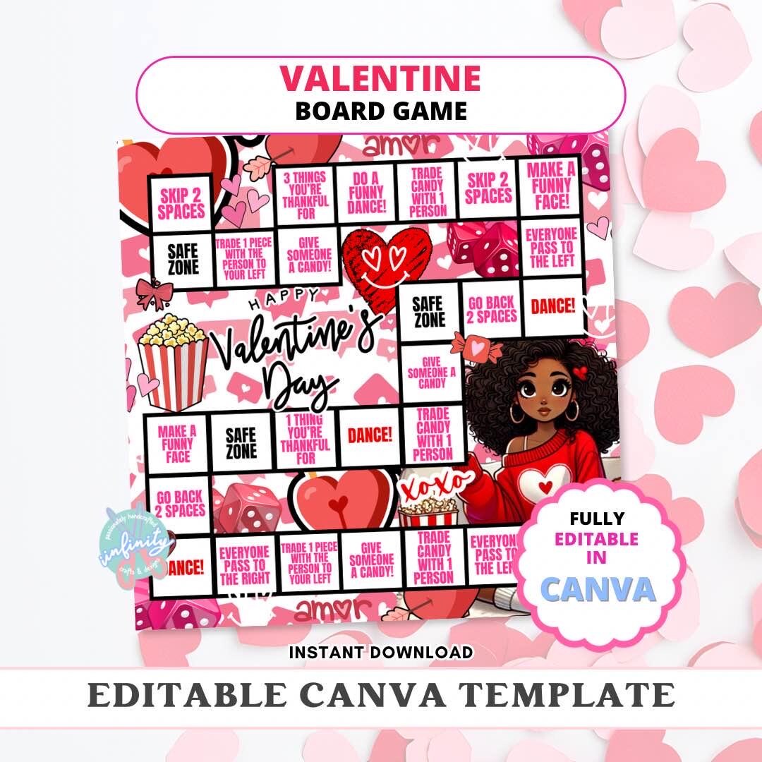 Valentines Day Game Board Editable Canva Template for Teensgirls Night ...