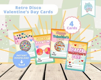 Retro Disco Valentines Day Cards, Valentine Class Cards, Kids Valentine, Printable VDay Cards