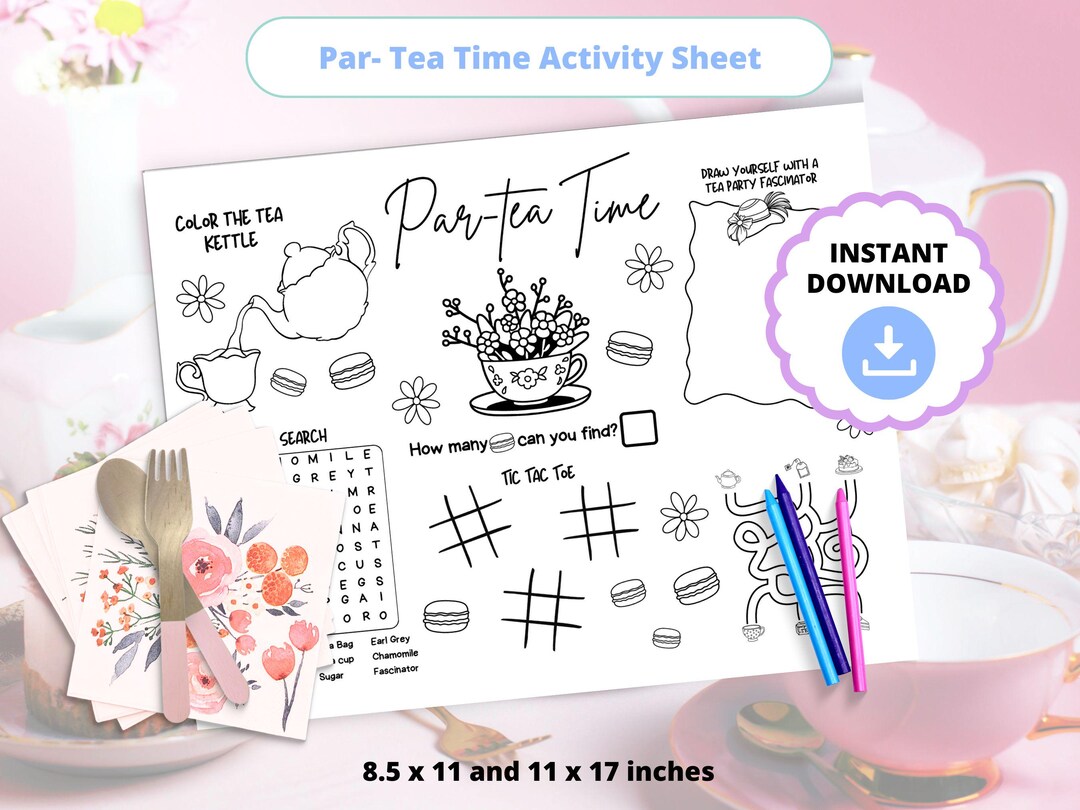 Tea Party Coloring Sheet | Kids Tea Party Coloring Activity Sheet |tea ...