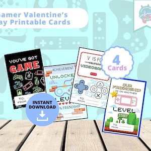 Printable Gamer Valentines Day Cards, Gamer Valentines Day Cards, Video Game Valentine Class Cards, Kids Class Valentine Cards