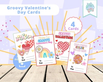 Cartes de Saint-Valentin disco rétro, cartes de classe de la Saint-Valentin, Saint-Valentin enfants, cartes imprimables VDay