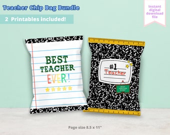 Paquete de bolsas de papas fritas para maestros, obsequio de agradecimiento para maestros, bolsa de golosinas para maestros, bolsa de papas fritas escolar imprimible