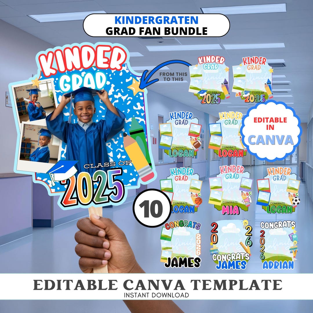 Editable Kindergarten Graduation Fan Canva Frame Template Bundle - Etsy