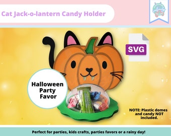 Cat-O-Lantern Candy Holder SVG Cut Files, Halloween Candy Dome, Pumpkin SVG, Boo Bag- Cricut, Silhouette