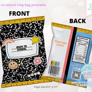 Composition Notebook Back To School Chip Bag, Chip Bag Printable, Party Favor Chip Bag