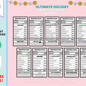 Ultimate Holiday Nutrition Facts, Nutrition Facts Labels, Chip Bag labels, Treat bag Labels