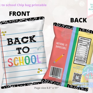 Back To School Chip Bag, Back to School Printable, Back To School, Chip Bag Printable, Gift For Teacher, Teacher Printable
