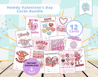 Howdy Valentine Card Bundle, Kids Valentine Class Cards, Kids Valentine, Printable VDay Cards