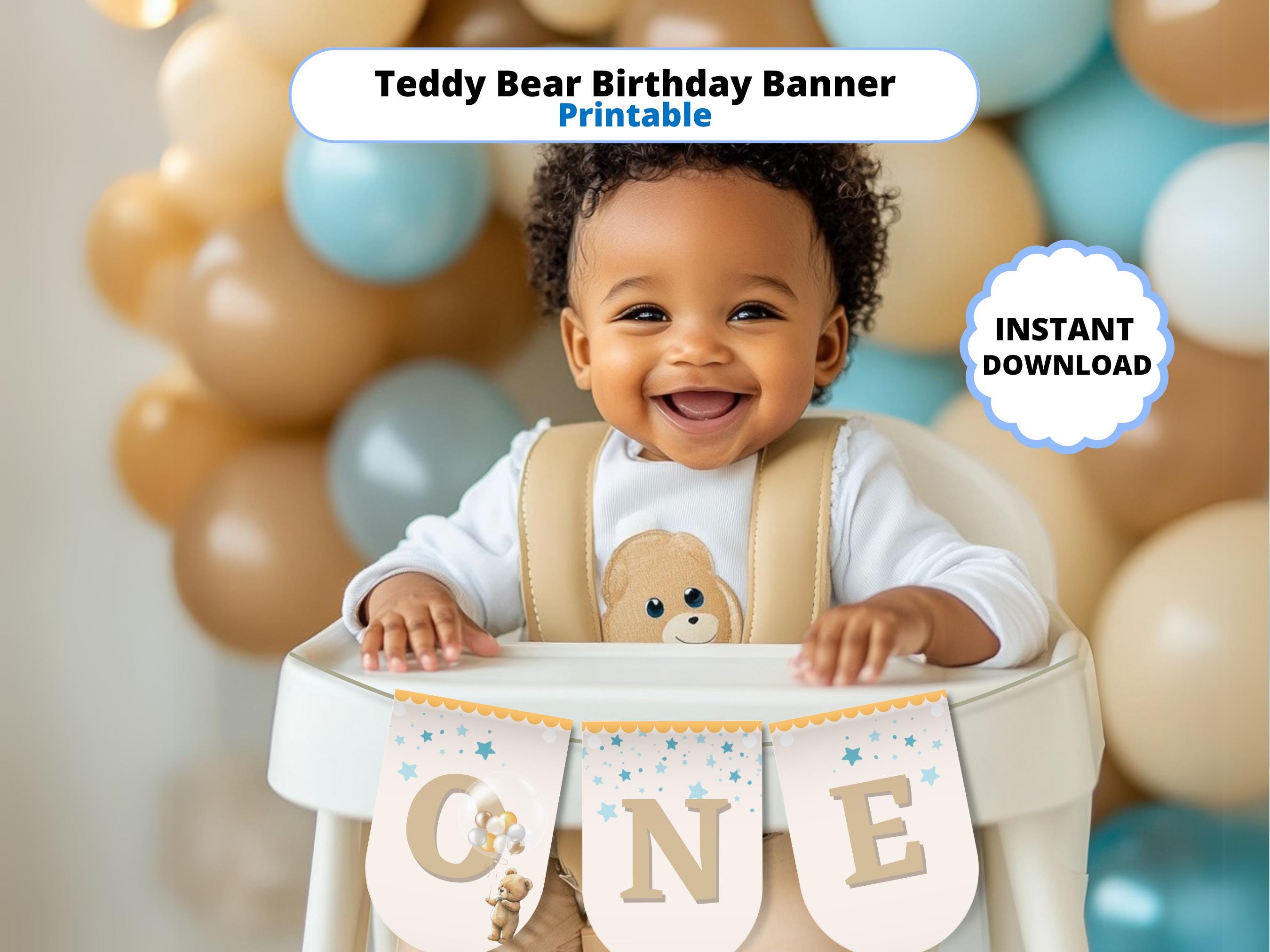 Printable Teddy Bear High Chair Banner | ONE 1st Birthday Banner | Blue ...