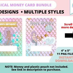 Birthday Mermaid Cash Card, Money Card, Money Card Holder, Money Card Holder Birthday Gift, Birthday Money Card, Money card template