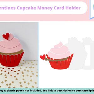 Valentine&#39;s Day Cupcake Cut File, Cupcake With Heart, Cupcake Money card Holder, Valentines Day Money Card Template-Digital Cut File