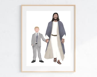 Arte para bautismo SUD: Jesús con un niño (Regalo imprimible, descarga digital)