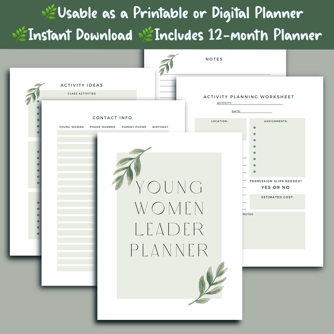 Young Women Leader Planner: Printable Activity Organizer (PDF Download ...