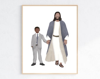 Art du baptême SDJ : portrait de Jésus et d'un garçon (téléchargement numérique)