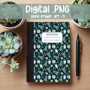 Space Composition Notebook Cover: Back to School Printable PNG (Digital Download)