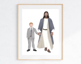 Arte para el bautismo SUD: Jesús con un niño (para imprimir, descarga digital)