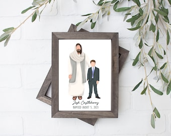 Regalo de bautismo personalizado para niño / Pintura de Jesús caminando con un niño / Imprimible SUD para invitación, decoración de pared o programa