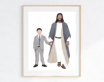 Art du baptême SDJ : portrait de Jésus et d'un garçon (téléchargement numérique)
