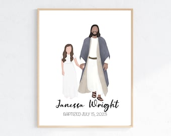 Personalized LDS Baptism Portrait: Girl with Jesus (Digital Download)