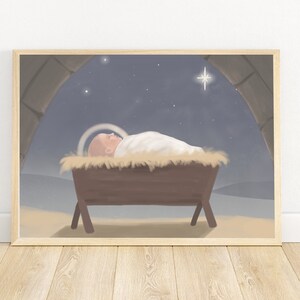 Baby Jesus Nativity Scene Art Print: Silent Night, Christian Wall Decor (Digital Download)