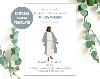 Uitnodiging voor het primaire programma LDS: bewerkbare canva-sjabloon