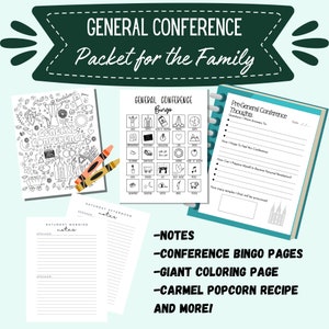 General Conference Packet for Family | LDS Printable | Conference Bingo, Coloring Page, Notes and Journal Download
