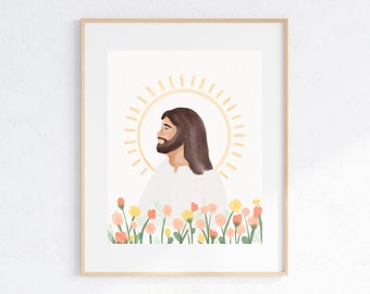 Aquarelportret Jezus Christus: moderne christelijke kunst (digitale download)