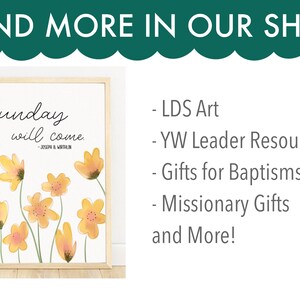 May include: A framed print with a white background and yellow flowers. The print features the text "Sunday will come." with a quote from Joseph B. Wirthlin.