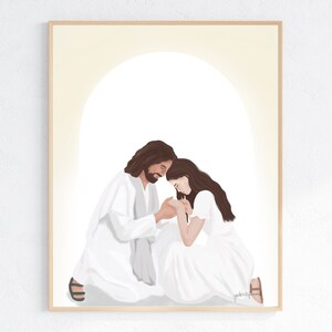 Painting of Jesus Praying With Woman | Sympathy Gift for Woman | Modern Christian Wall Art