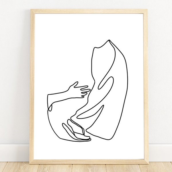 Christian Line Art of Woman Touching Jesus Christ’s Robe, Minimalist Bible Painting for Wall