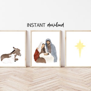 Nativity Scene Art Set, Christian Wall Art, Digital Nativity Art, Christmas Art, Christmas Nativity, Nativity Art, LDS Christmas, Christmas